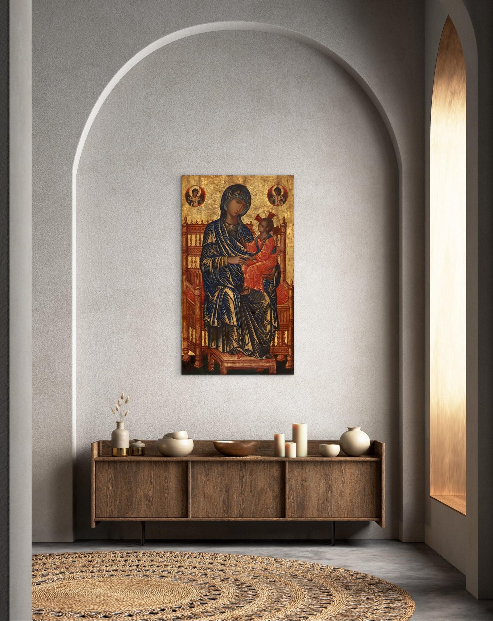 Antique Vintage Madonna and Child Byzantine Icon – 13th Century (Constantinople) Style – Medieval Christian Wall Art Canvas Print - Image 6
