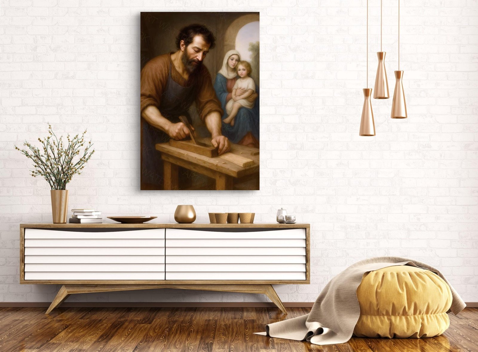 St Joseph the Worker Digital Print, St Joseph, Child Jesus & Blessed Virgin Mary Art, Catholic Wall Art, Digital Download - Image 4