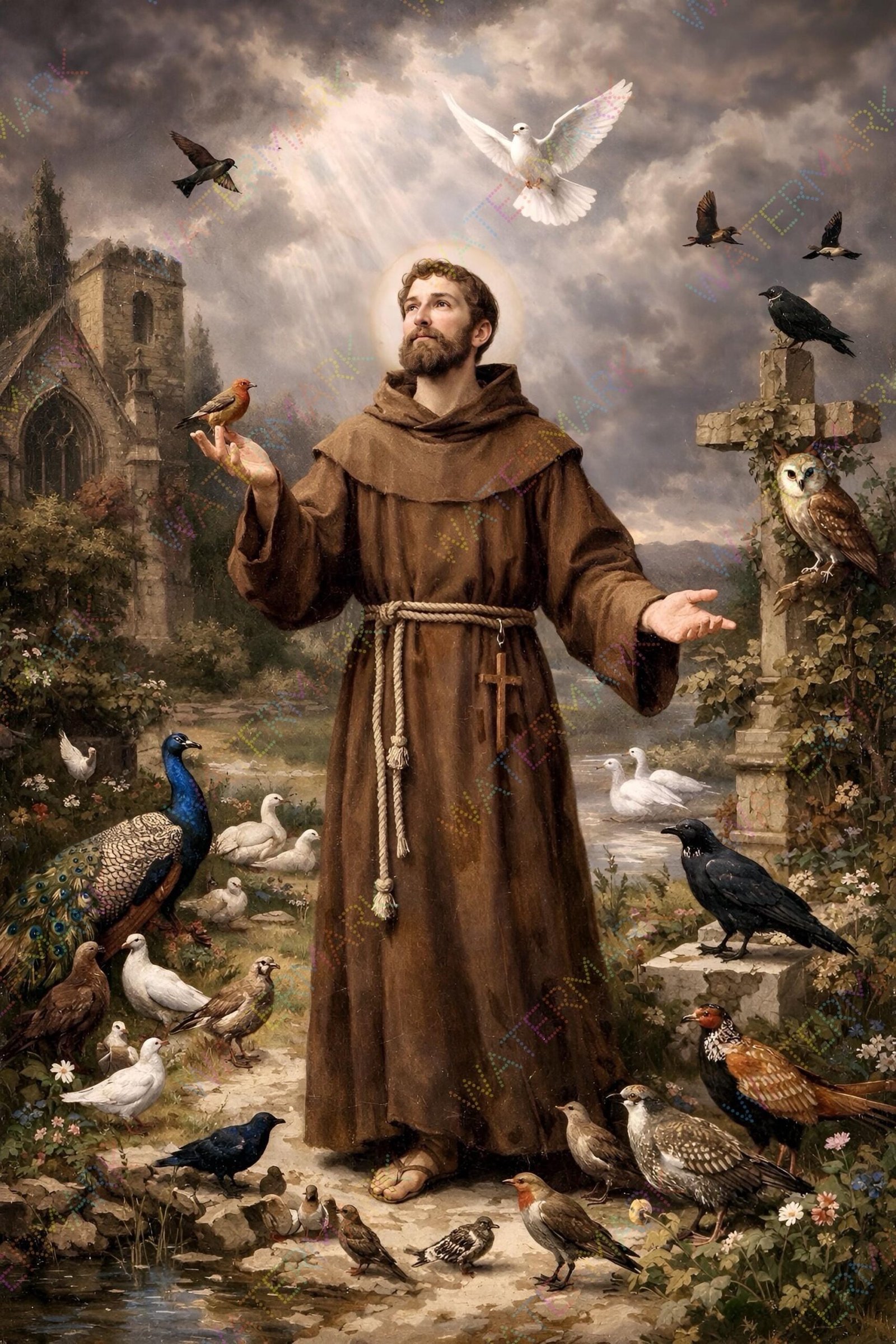 St Francis of Assisi & Birds Print – Catholic Saint Art – Digital Download - Image 3