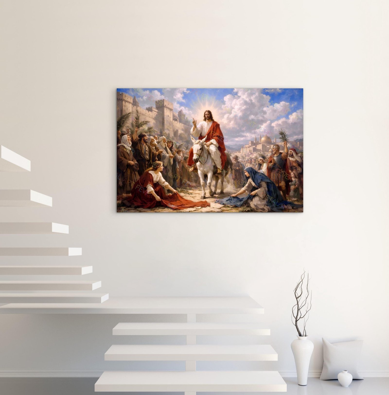 Triumphal Entry of Jesus Painting | Palm Sunday Christian Art on Canvas - Image 4
