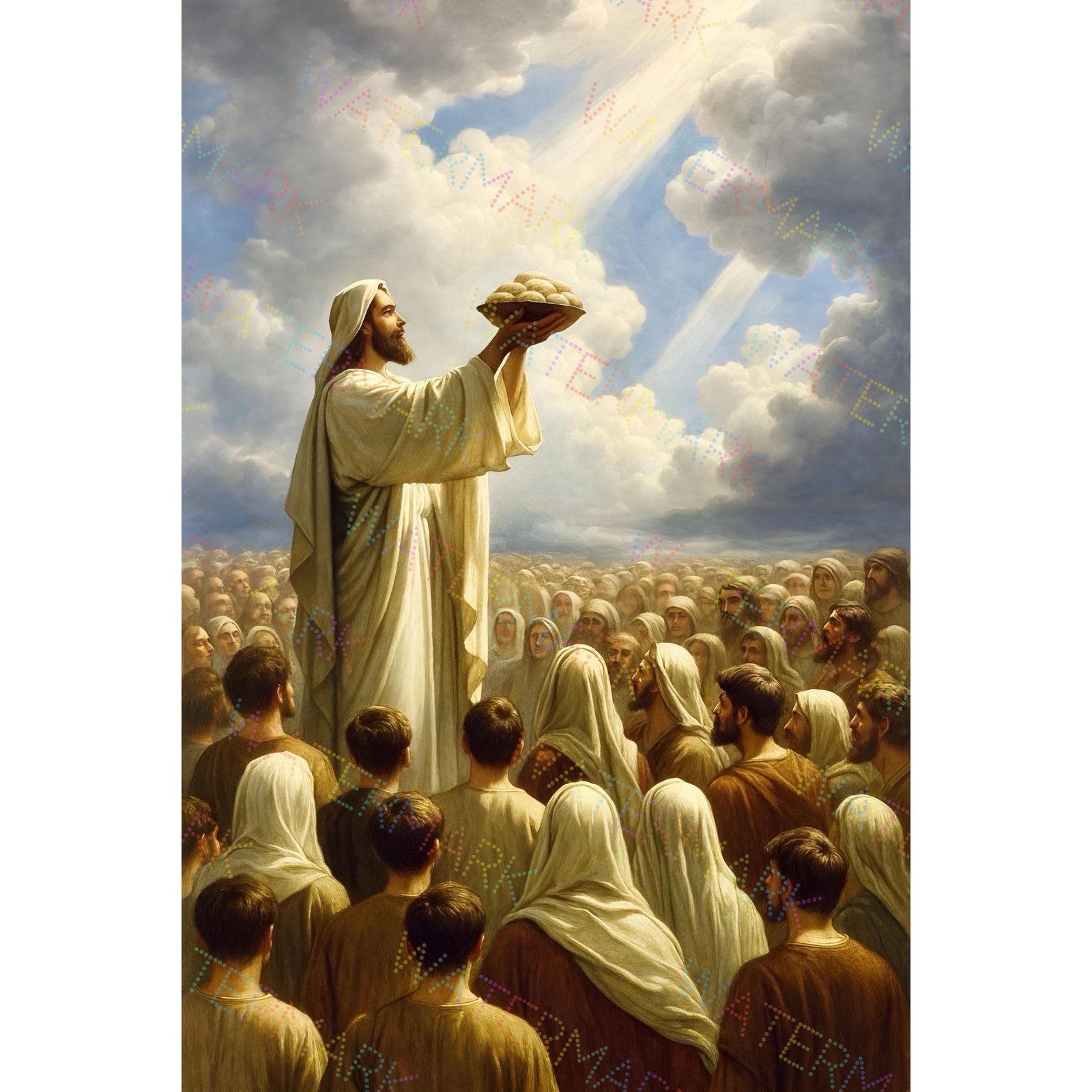 Miracle of the Loaves Canvas | Jesus Feeding the Multitude Painting | Biblical Wall Art | Christian Home Decor | Religious Gift Artwork