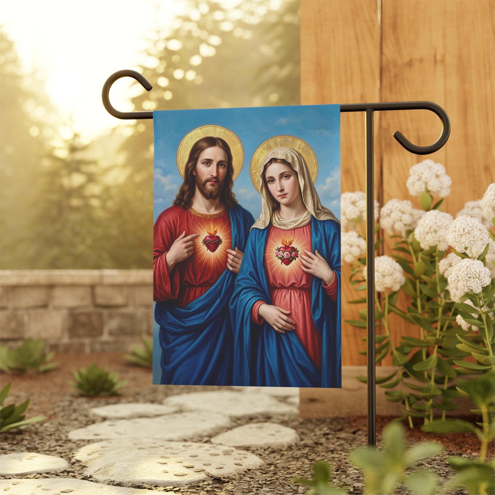 Sacred Hearts Jesus and Mary Garden Flag | House Banner - Image 2