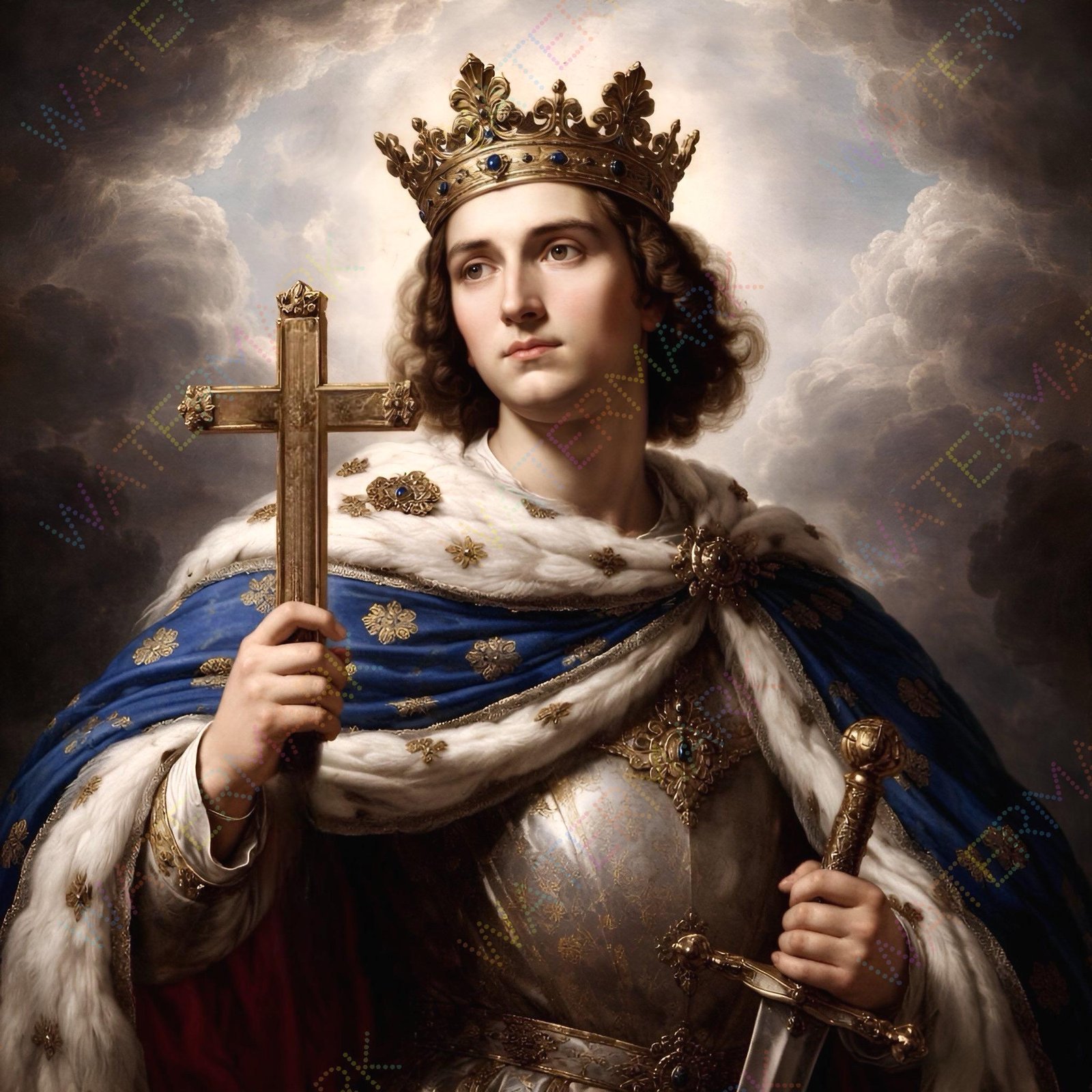 St. Louis IX Canvas Wall Art – Catholic Saint Portrait – Baroque Religious Decor