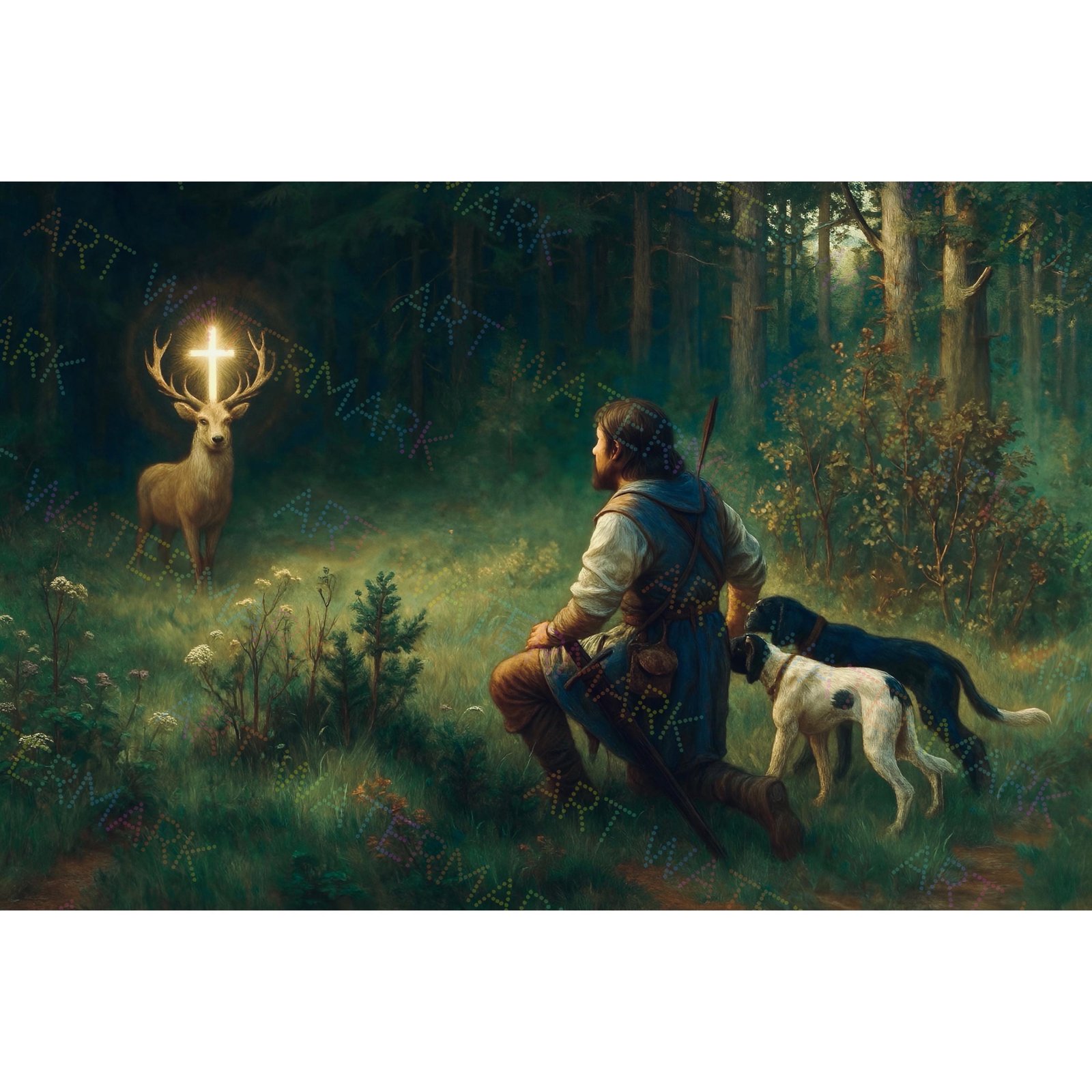 Saint Hubert's Vision Canvas Art: Patron of Hunters Catholic Gift
