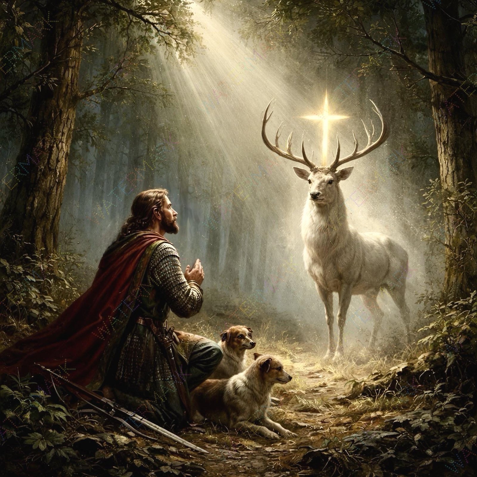 Saint Hubert & Stag Canvas Art: Patron of Hunters Catholic Gift