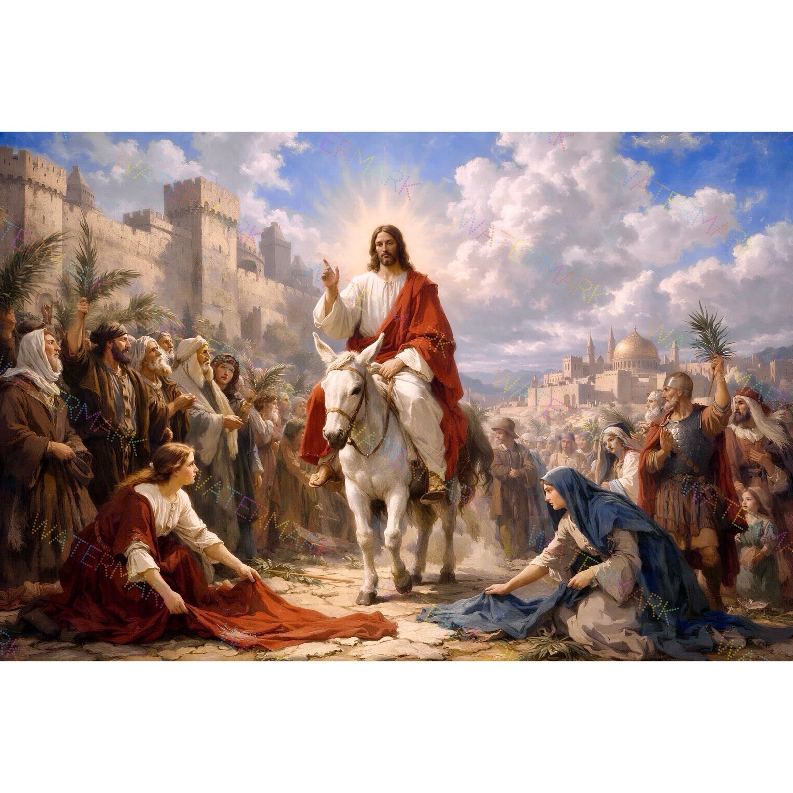 Triumphal Entry of Jesus Painting | Palm Sunday Christian Art on Canvas