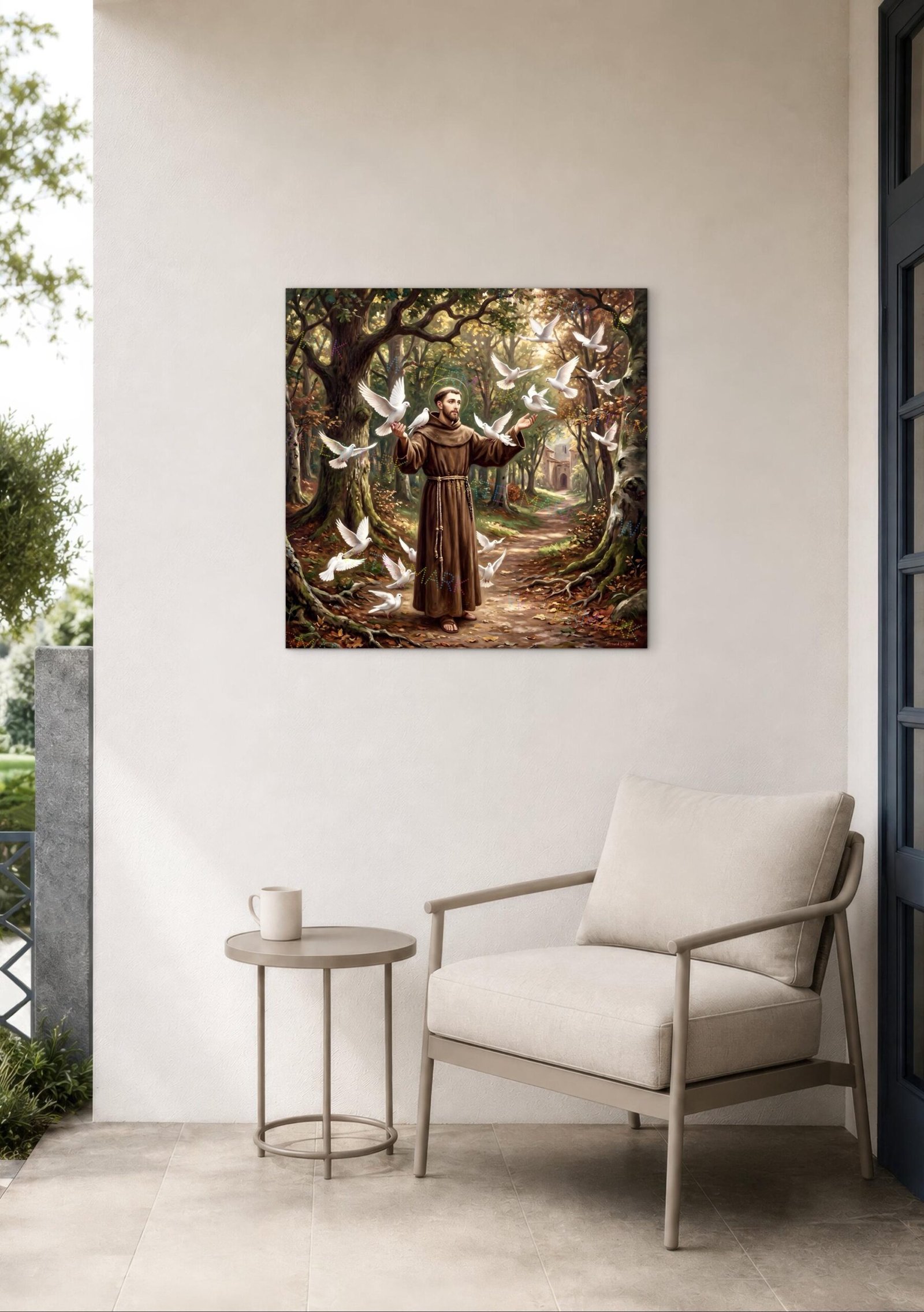 St. Francis of Assisi with Birds Canvas | Woodland Catholic Wall Art - Image 3