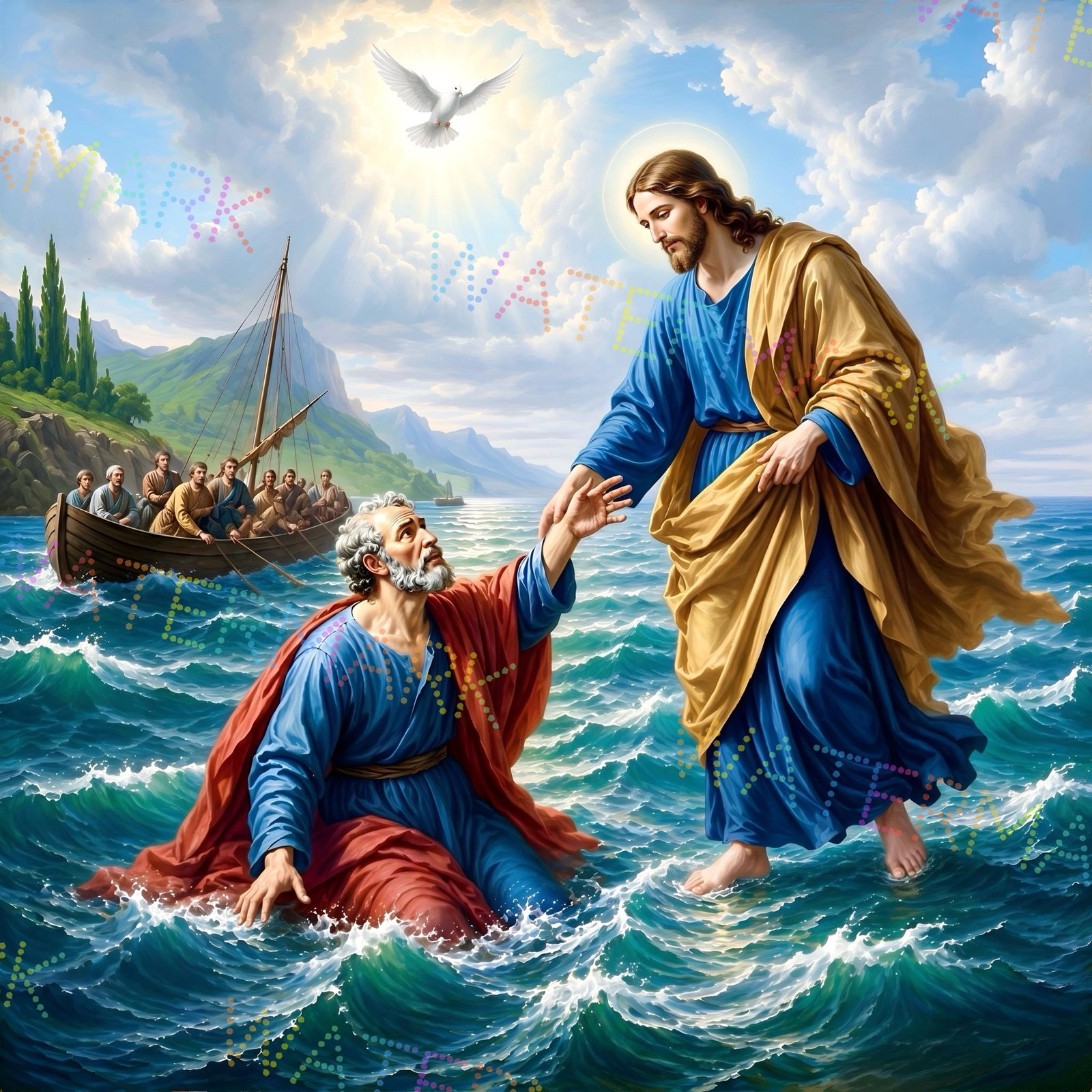 St. Peter Walking on Water Canvas | Jesus Saves Peter | Catholic Wall Art