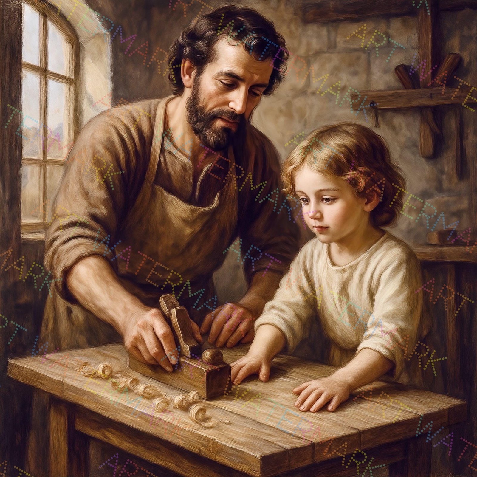 St. Joseph the Worker Canvas Art: Catholic Gift, Carpenter & Child