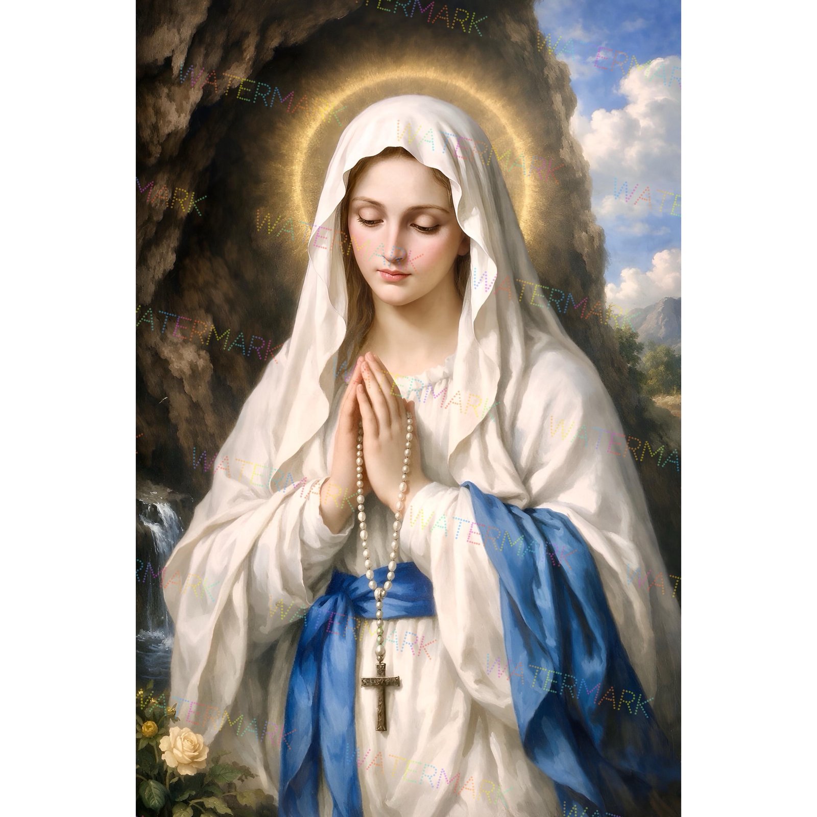 Our Lady of Lourdes Canvas, Marian Apparition Art, Catholic Grotto Wall Decor