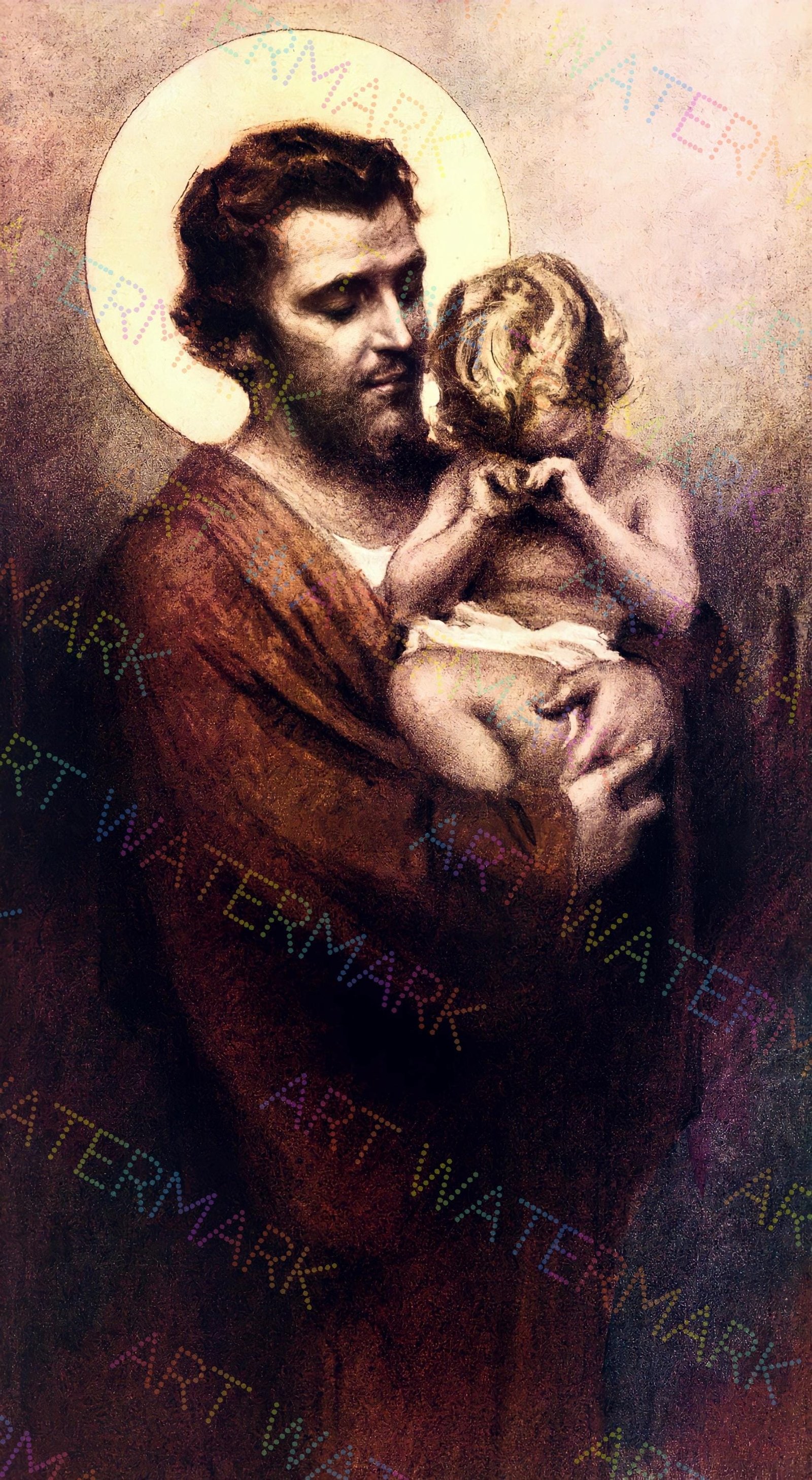 St. Joseph and Jesus Canvas Art: Religious Wall Decor