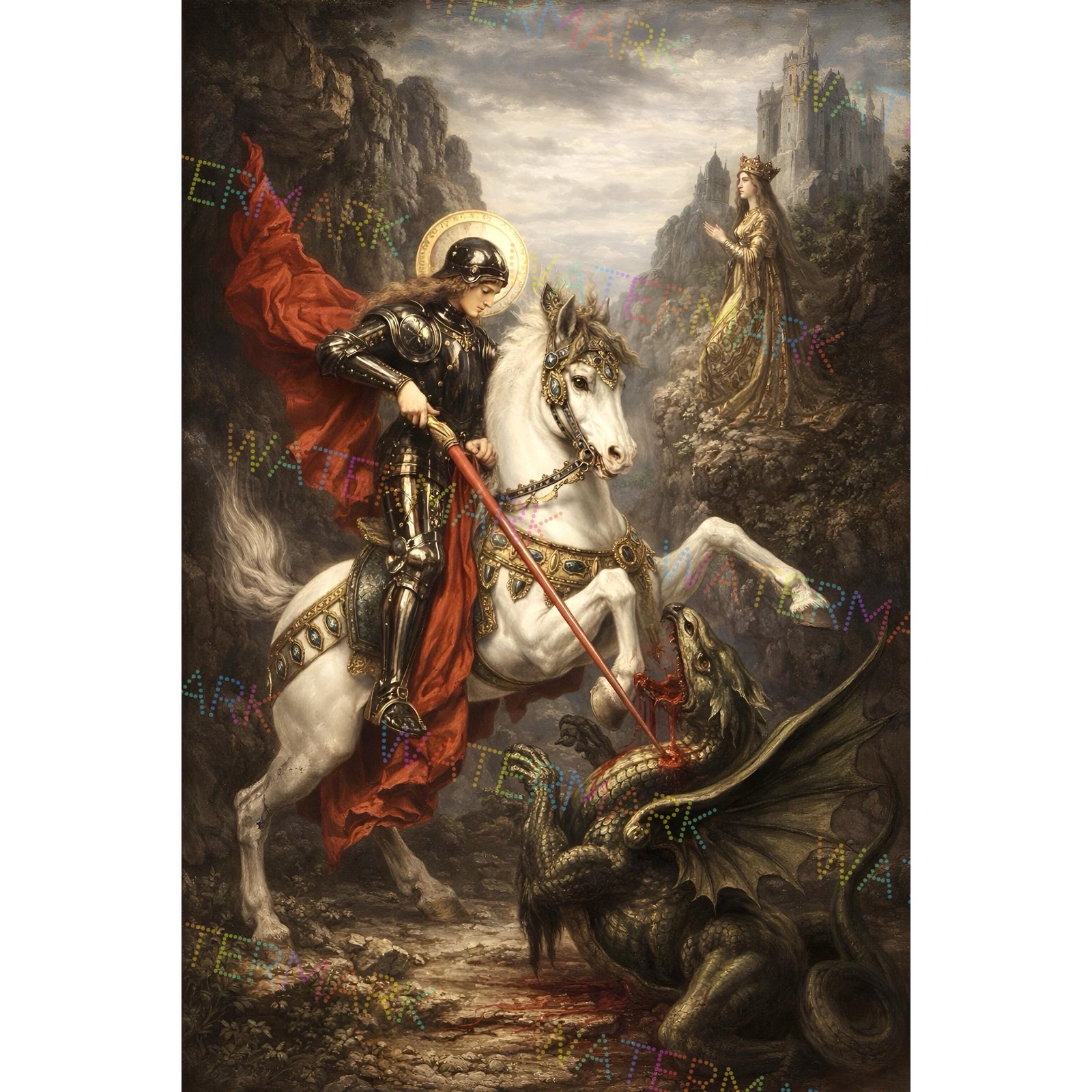 St George Soldier Dragon Slayer Canvas Print, Catholic Religious Wall Art