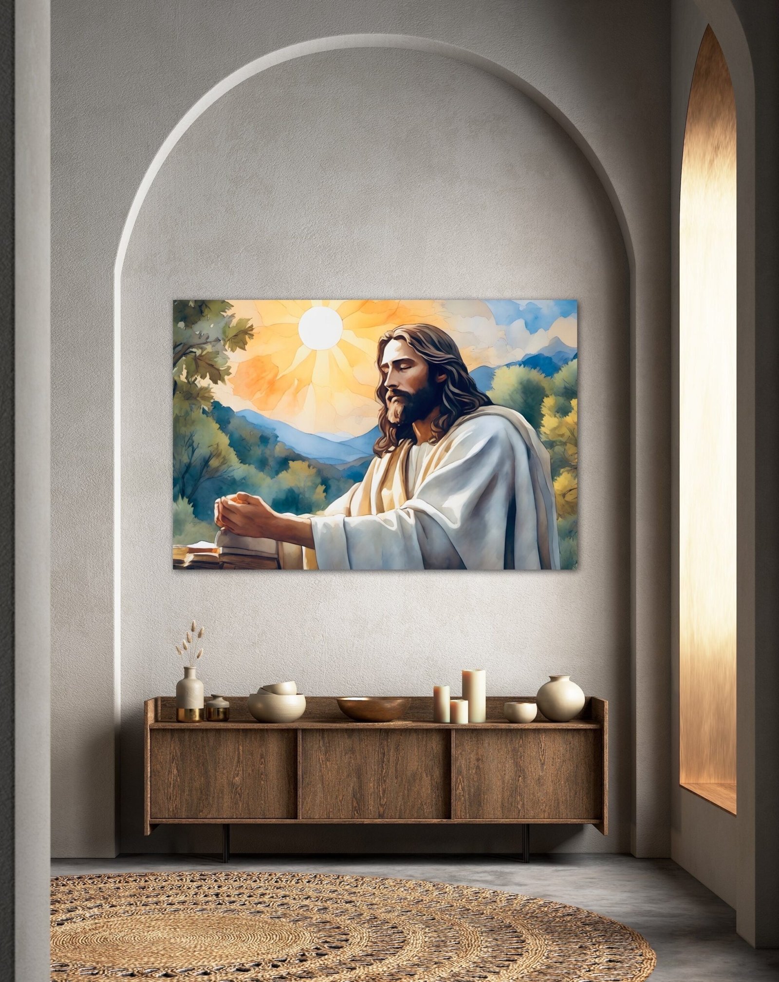 Jesus Praying Canvas Art: Christian Savior Wall Decor