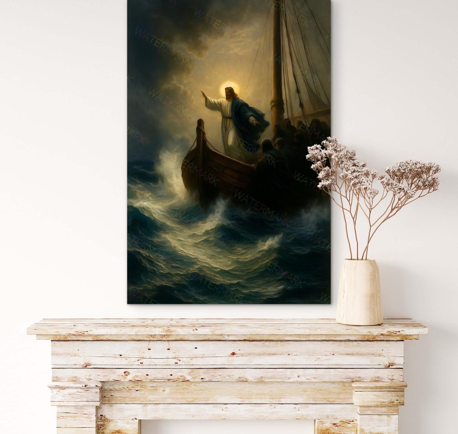 Jesus Calming the Seas Canvas | Christ Calms the Storm Painting | Biblical Wall Art | Christian Home Decor | Inspirational Jesus Artwork - Image 2