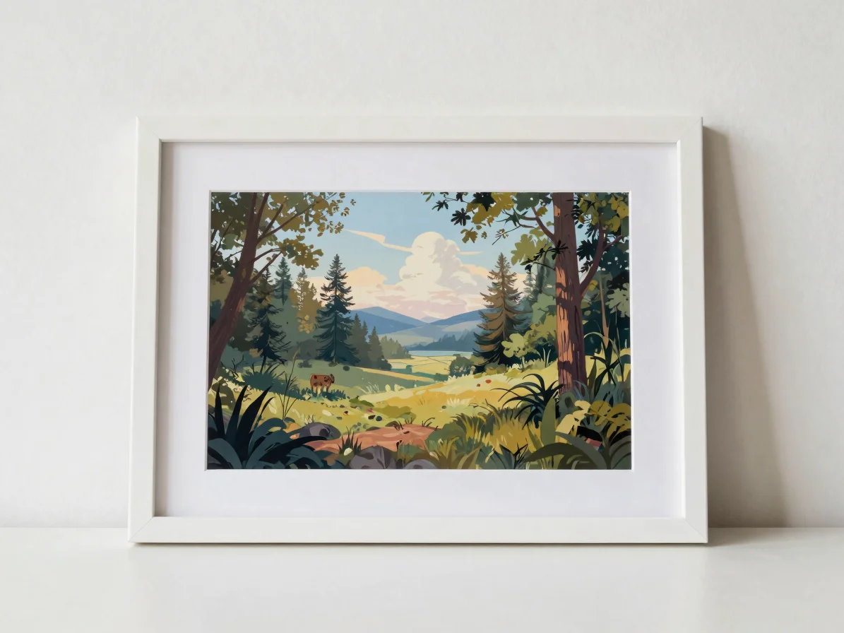 Straight-on view of a printable art file displayed on a clean war